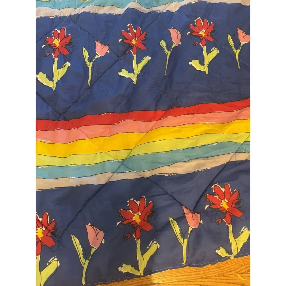 Vintage Save The Children 'wonderful‎ World' Flowers stripes Comforter Blanket